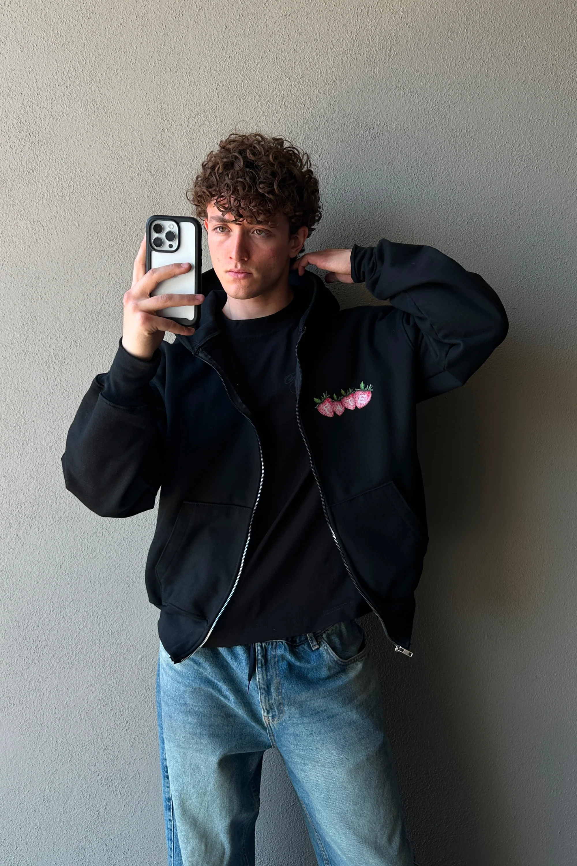 Strawberry Zip Hoodie Vantablack - Image 4