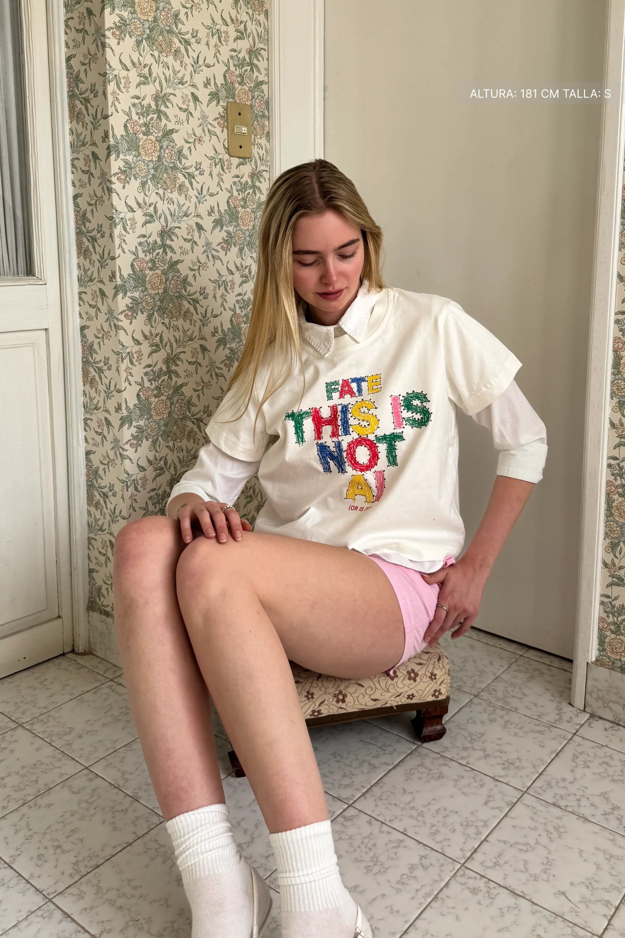 Not AI Crayon Crop Tee Ivory - Image 4